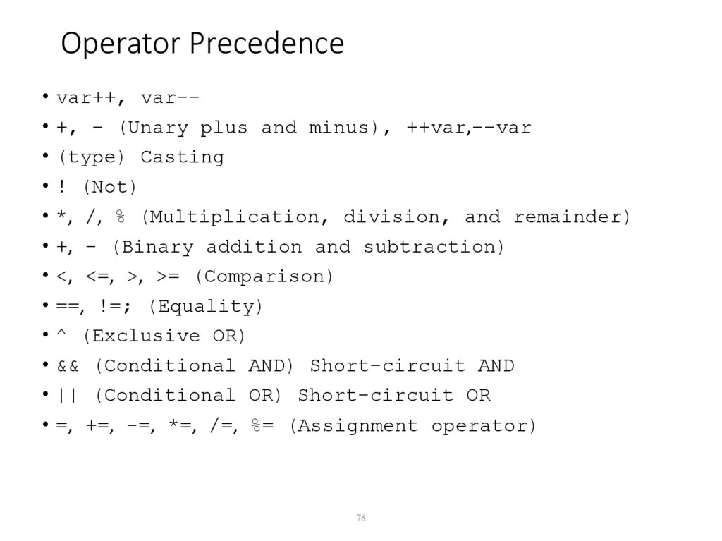 Operator Precedence