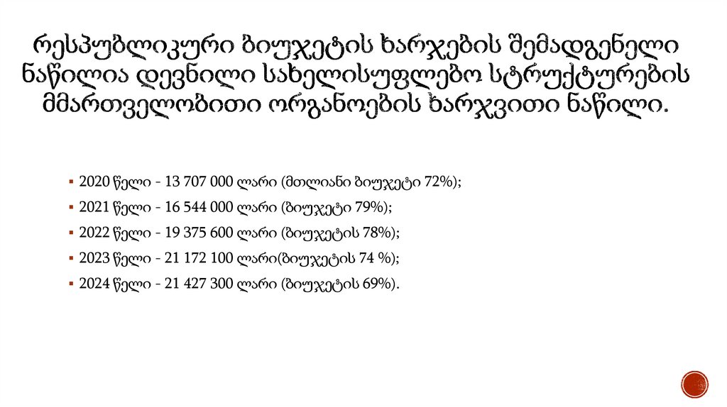 რესპუბლიკური ბიუჯეტის ხარჯების შემადგენელი ნაწილია დევნილი სახელისუფლებო სტრუქტურების მმარ