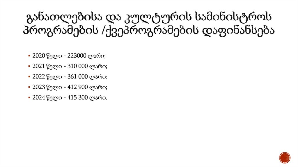 განათლებისა და კულტურის სამინისტროს პროგრამების /ქვეპროგრამების დაფინანსება
