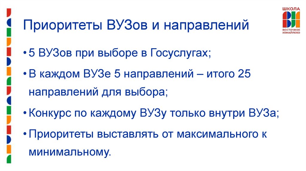 Приоритеты ВУЗов и направлений