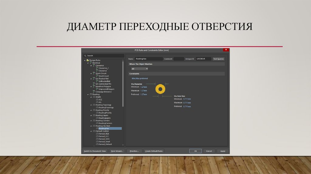 Диаметр переходные отверстия