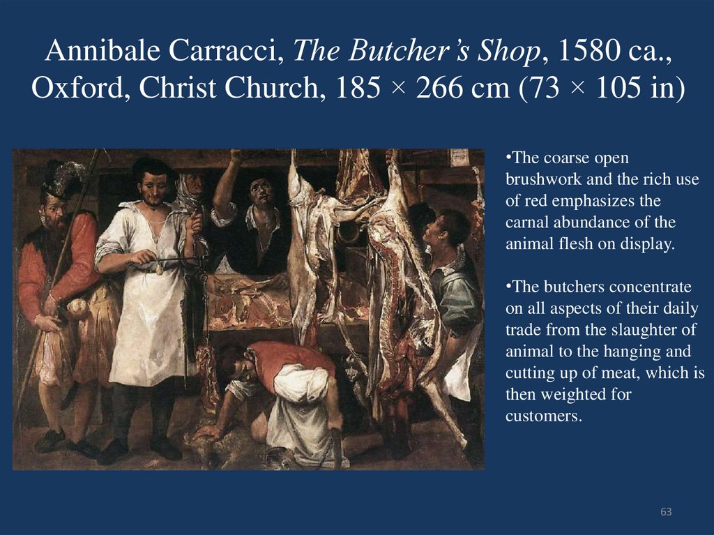 Annibale Carracci, The Butcher’s Shop, 1580 ca., Oxford, Christ Church, 185 × 266 cm (73 × 105 in)