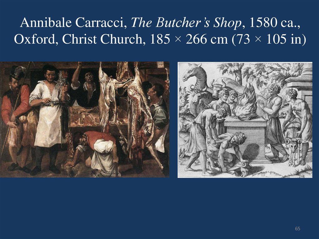 Annibale Carracci, The Butcher’s Shop, 1580 ca., Oxford, Christ Church, 185 × 266 cm (73 × 105 in)