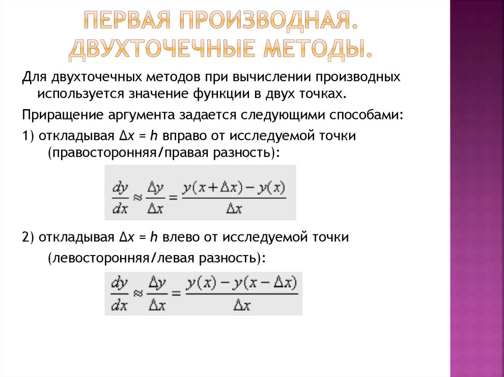 Первая производная. Двухточечные методы.