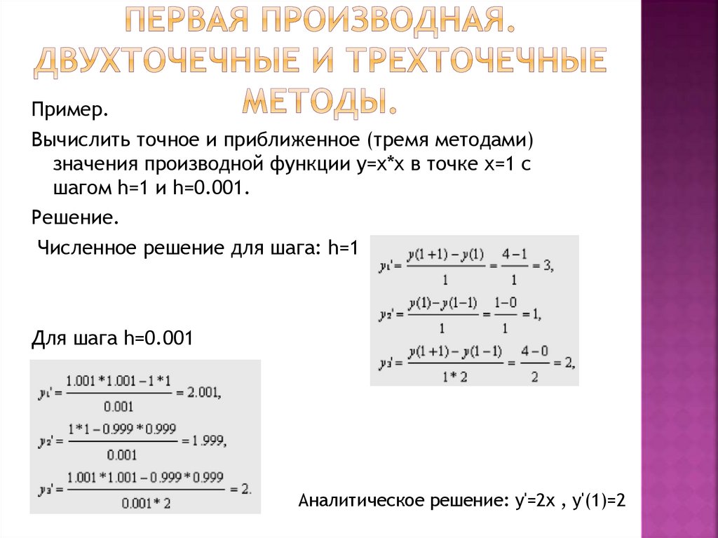 Первая производная. Двухточечные и трехточечные методы.