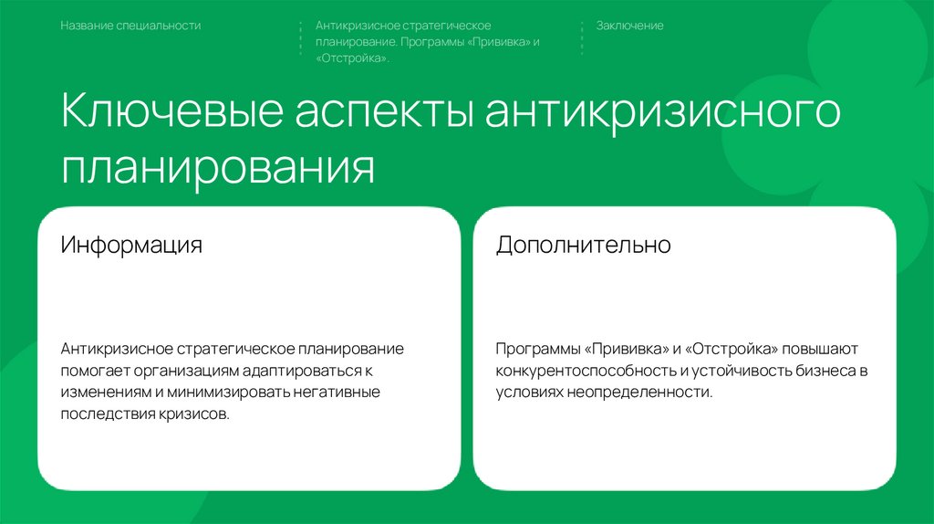 Ключевые аспекты антикризисного планирования