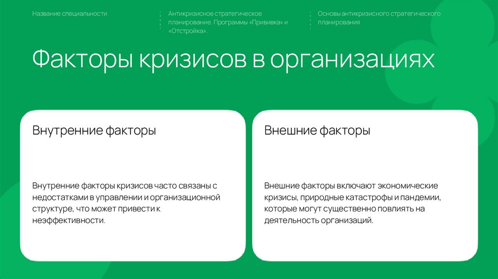 Факторы кризисов в организациях