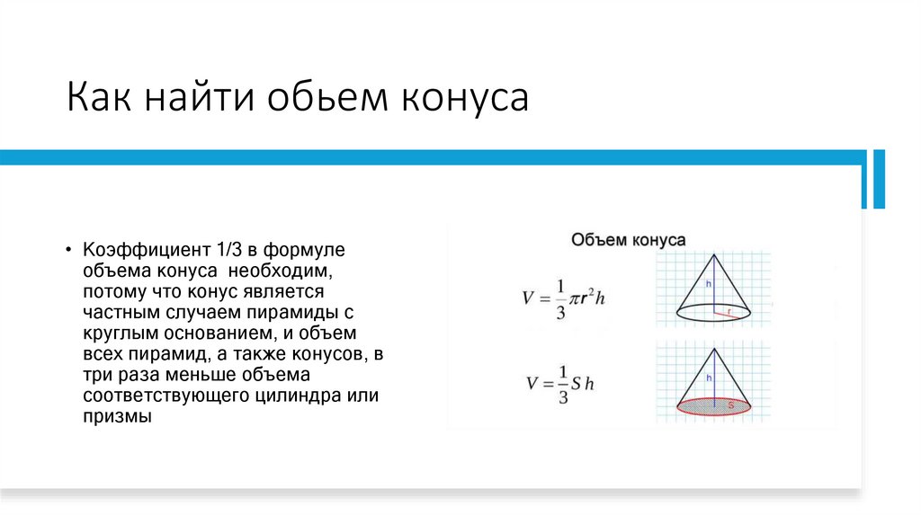 Как найти обьем конуса
