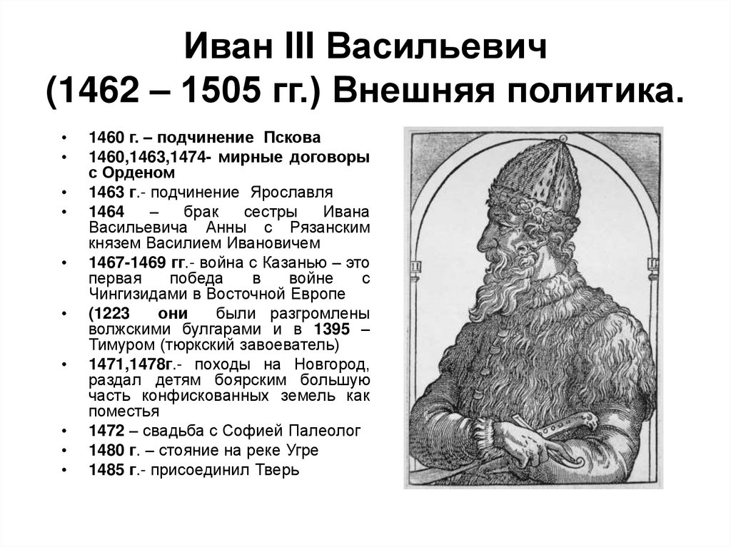 Иван III Васильевич (1462 – 1505 гг.) Внешняя политика.