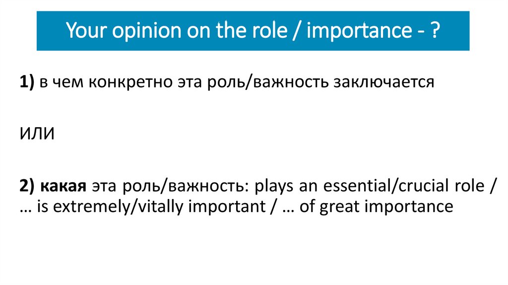 Your opinion on the role / importance - ?