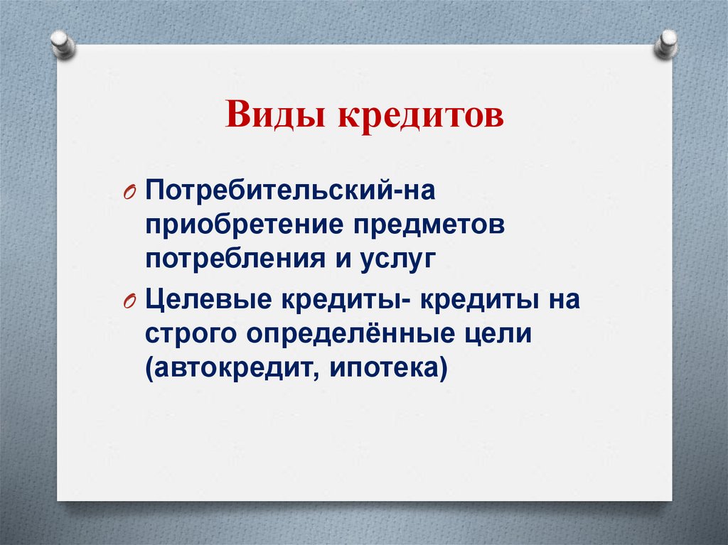 Виды кредитов