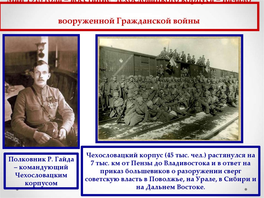 Май 1918 года – восстание Чехословацкого корпуса – начало вооруженной Гражданской войны