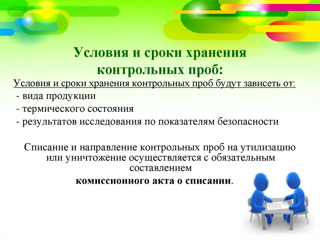 Условия и сроки хранения контрольных проб: