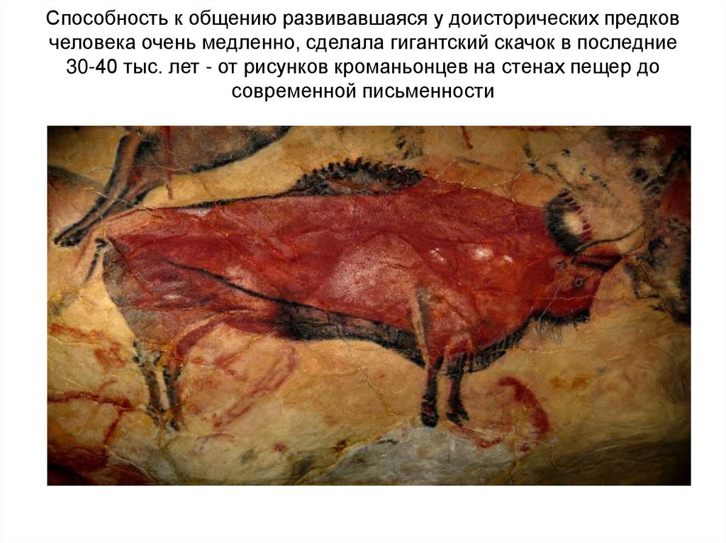 Способность к общению развивавшаяся у доисторических предков человека очень медленно, сделала гигантский скачок в последние