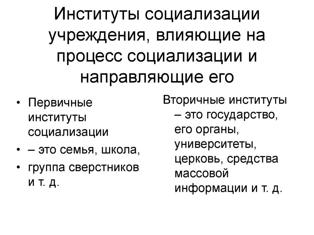 Институты социализации учреждения, влияющие на процесс социализации и направляющие его