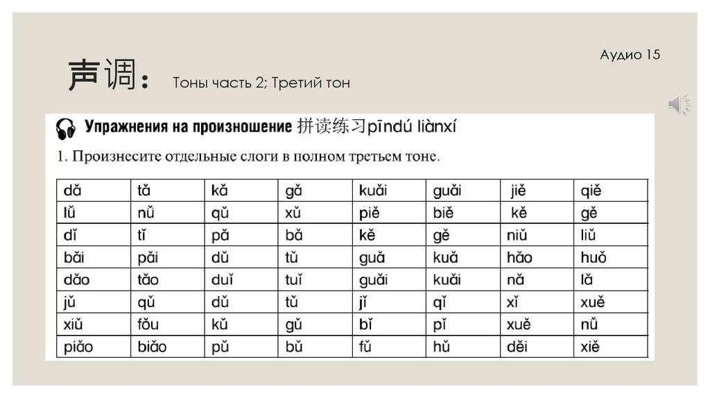声调：Тоны часть 2; Третий тон