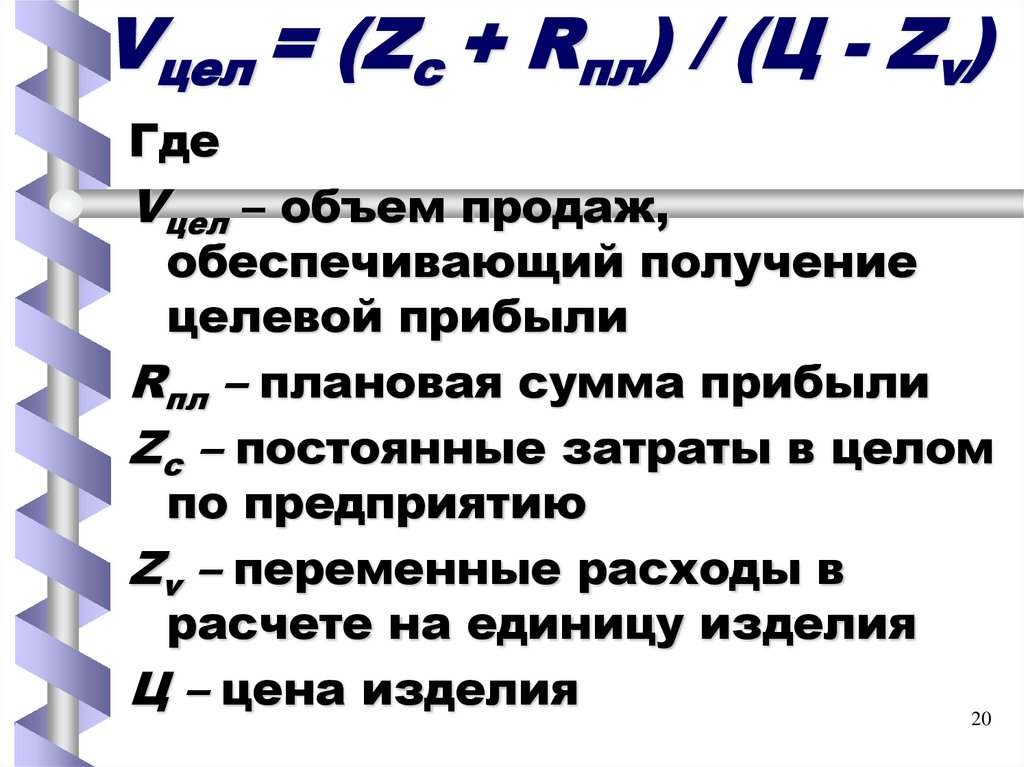 Vцел = (Zс + Rпл) / (Ц - Zv)