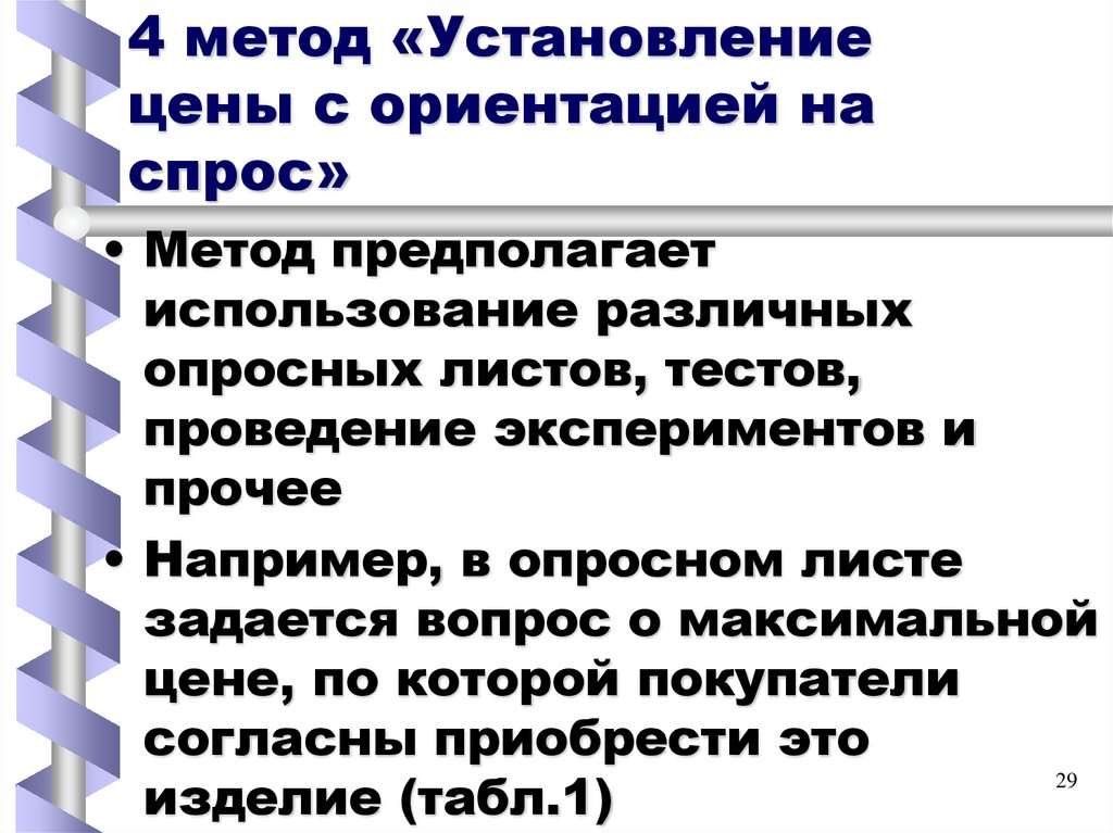 4 метод «Установление цены с ориентацией на спрос»