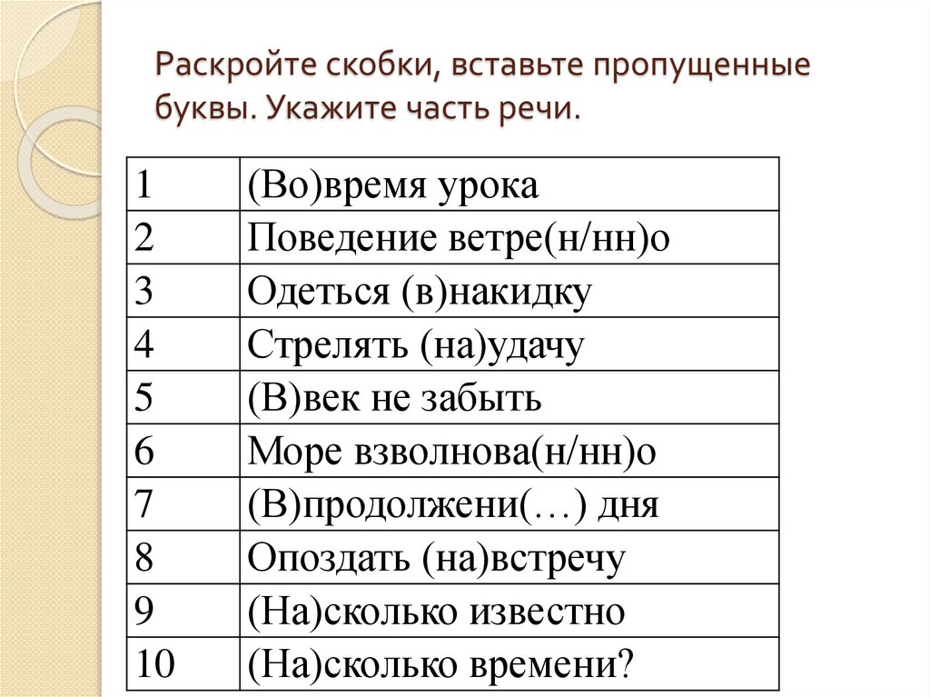 Раскройте скобки, вставьте пропущенные буквы. Укажите часть речи.