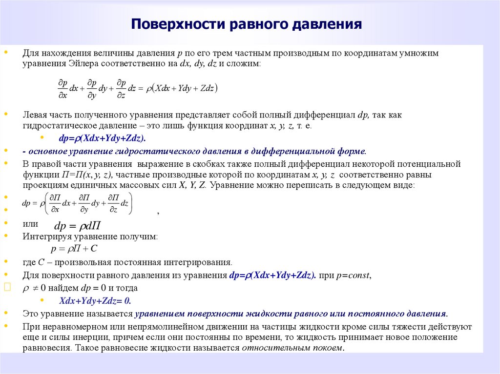 Поверхности равного давления