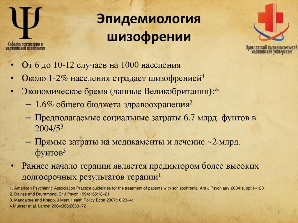 Эпидемиология шизофрении