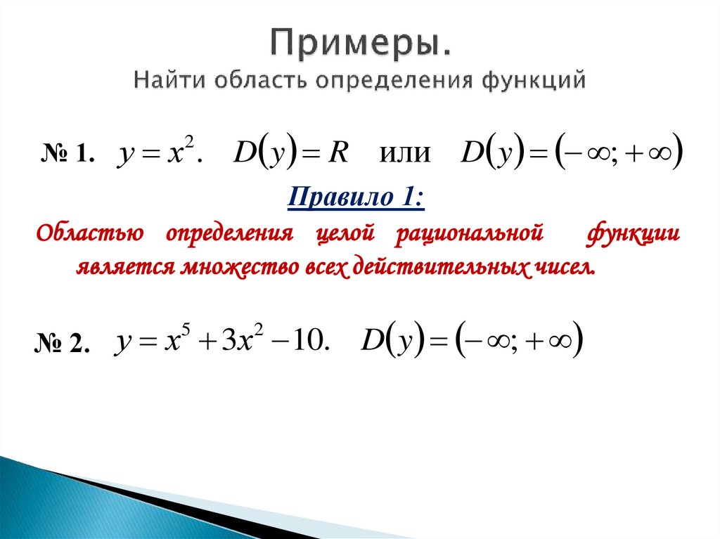 Примеры. Найти область определения функций