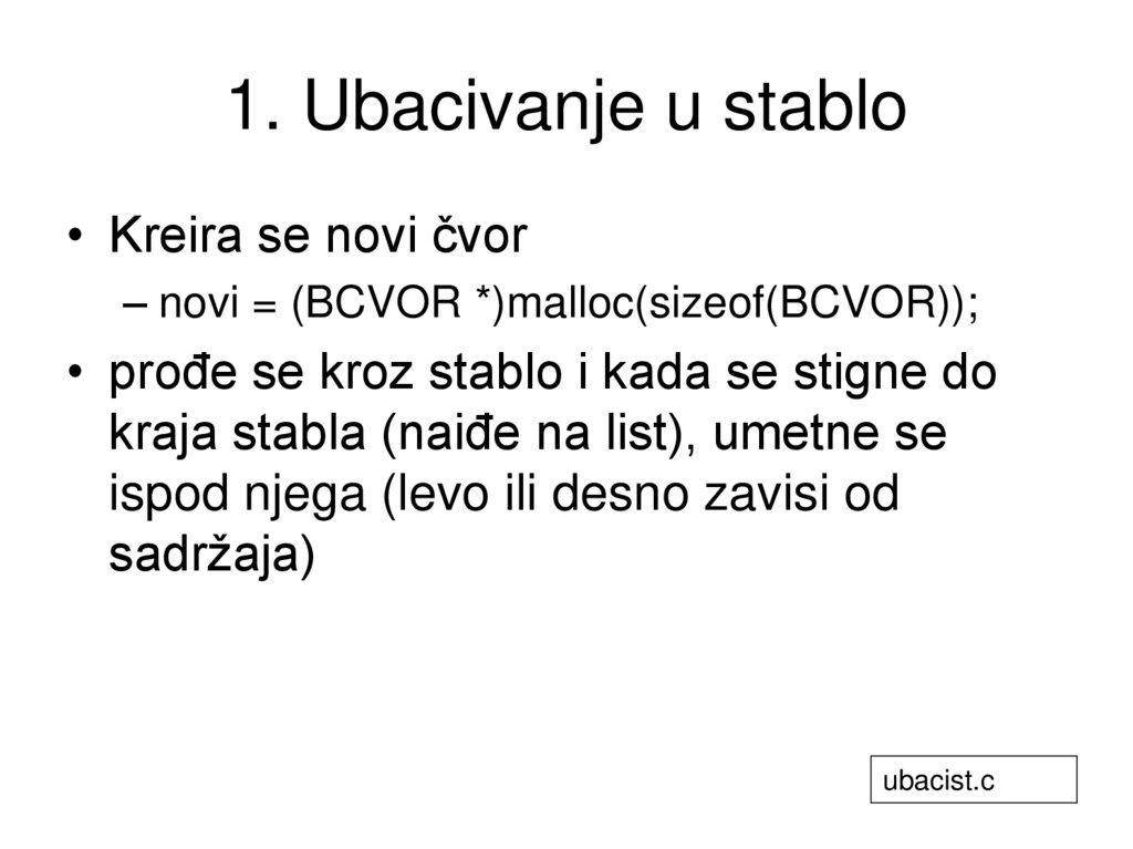 1. Ubacivanje u stablo