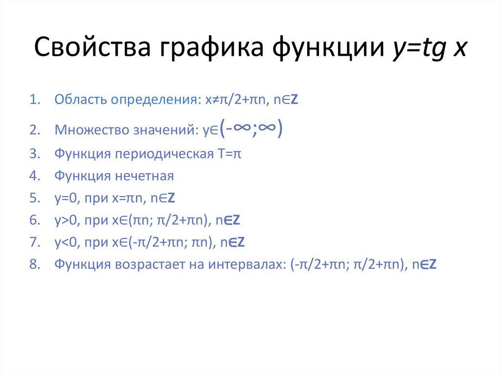 Свойства графика функции y=tg x