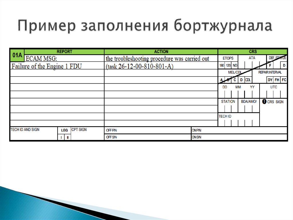 Пример заполнения бортжурнала