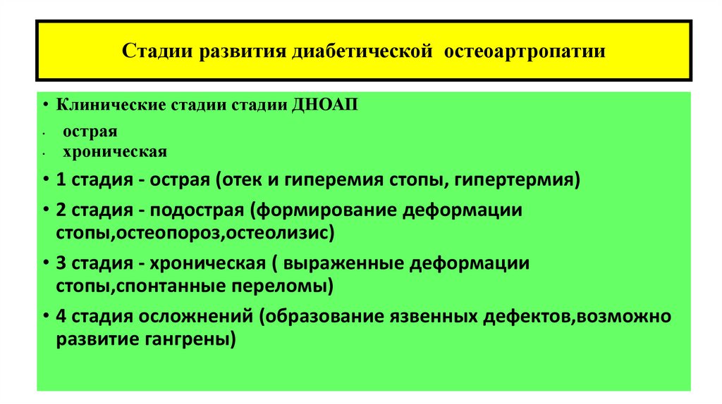 Стадии развития диабетической остеоартропатии
