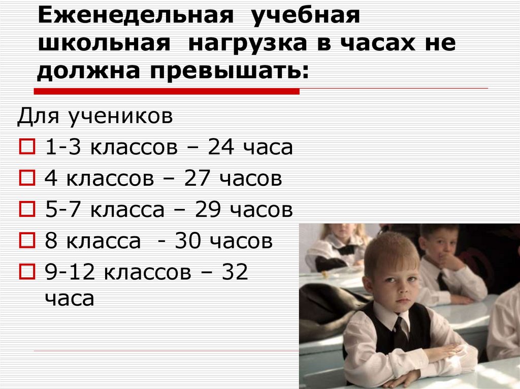 Еженедельная учебная школьная нагрузка в часах не должна превышать: