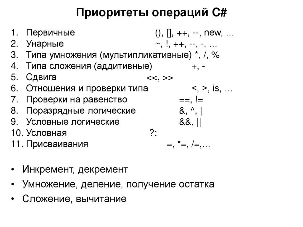 Приоритеты операций C#