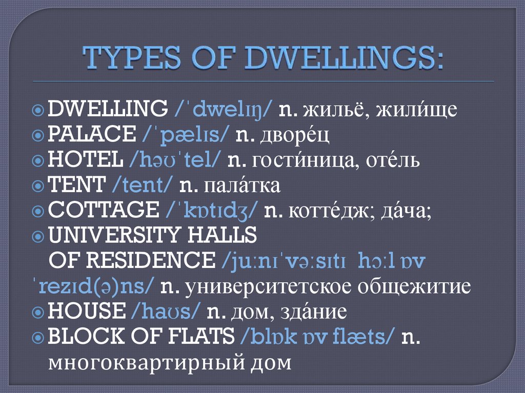 TYPES OF DWELLINGS: