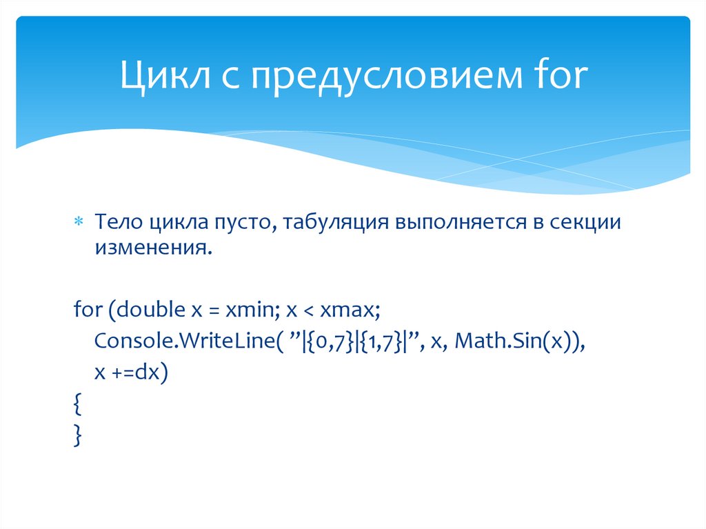 Цикл с предусловием for