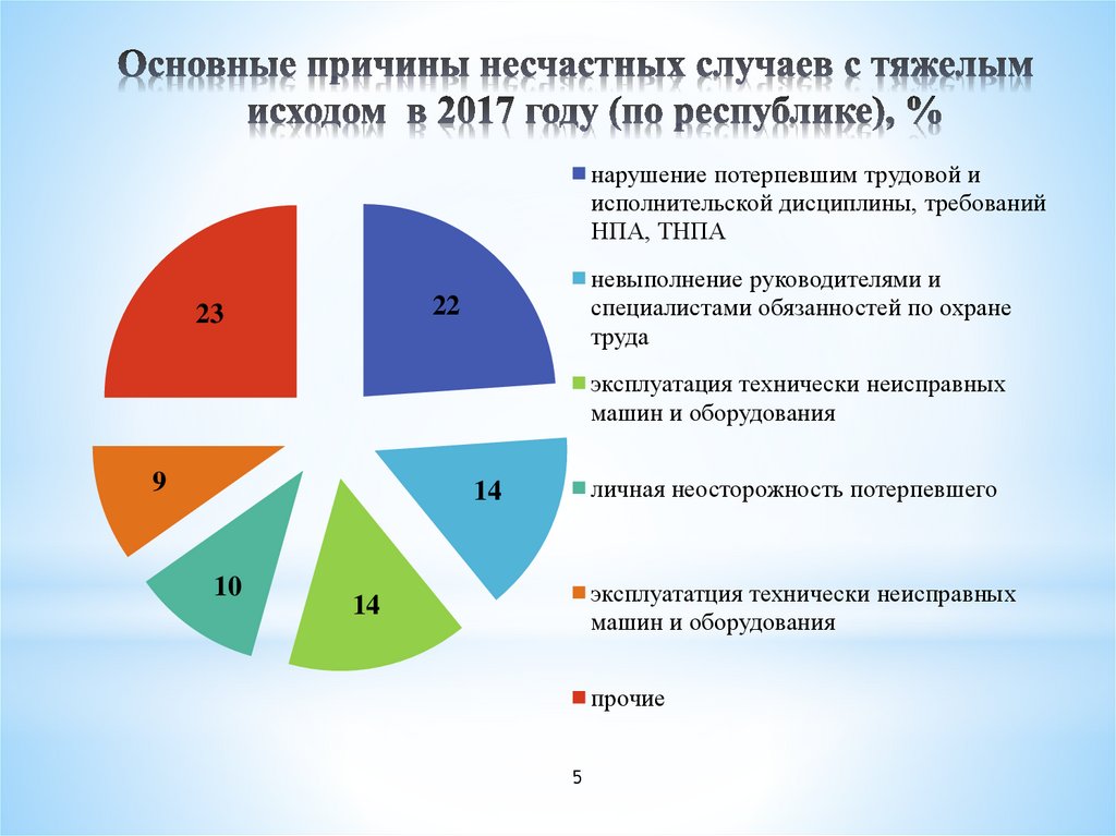 Основные причины несчастных случаев с тяжелым исходом в 2017 году (по республике), %