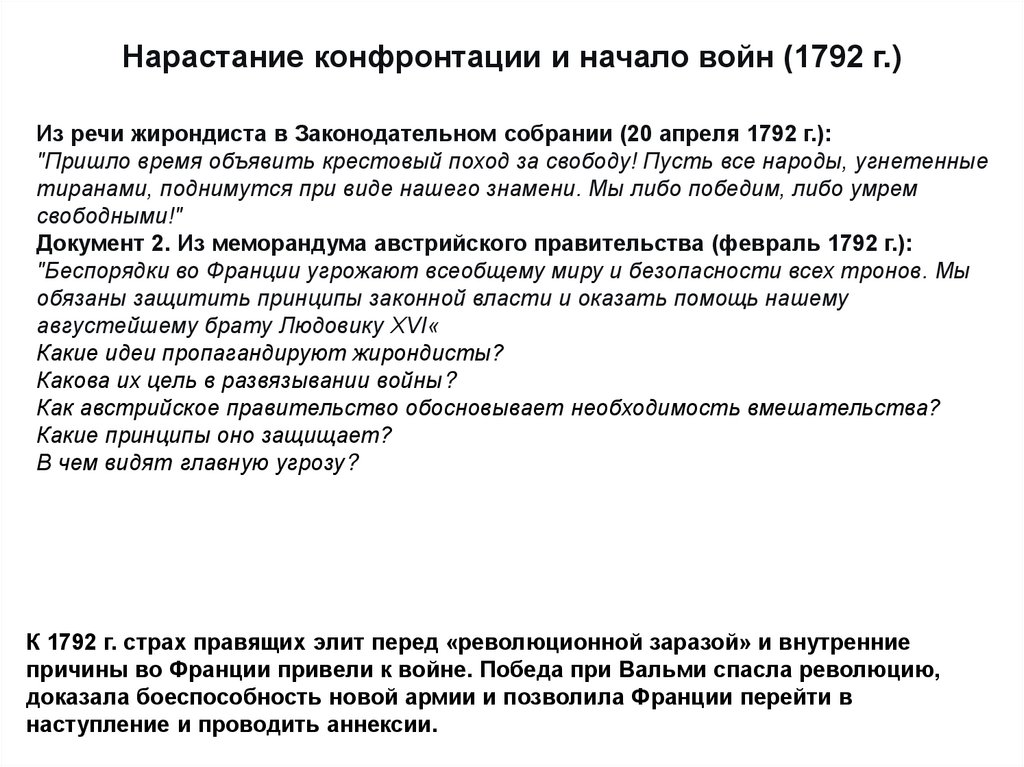 Нарастание конфронтации и начало войн (1792 г.)