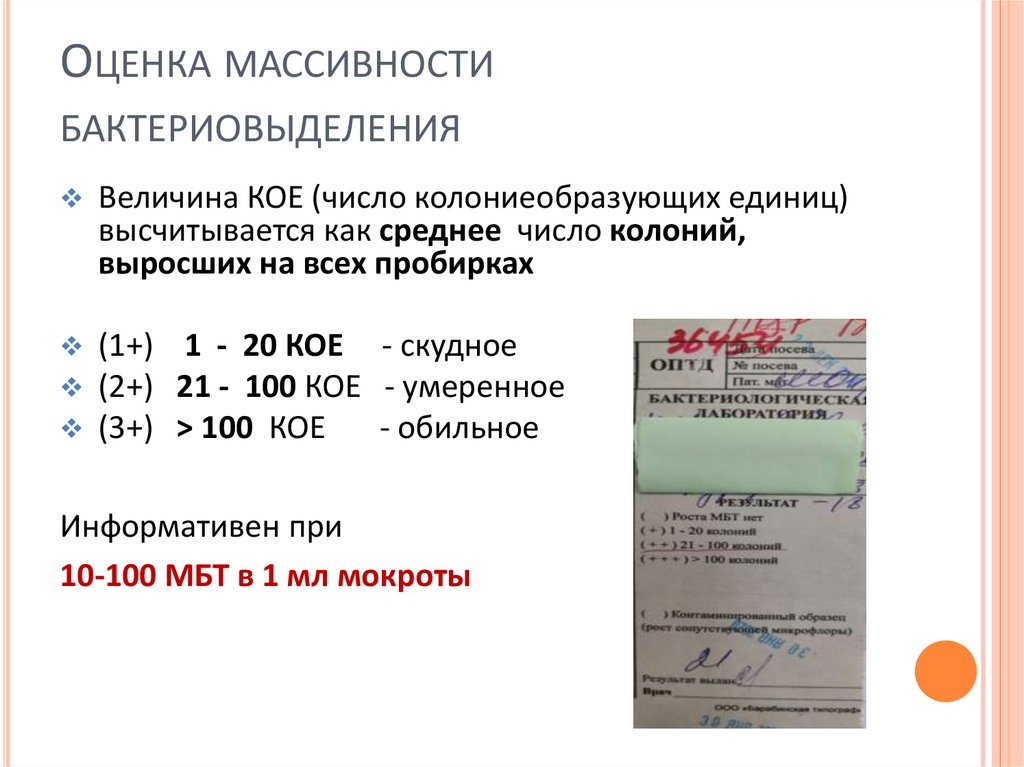 Оценка массивности бактериовыделения