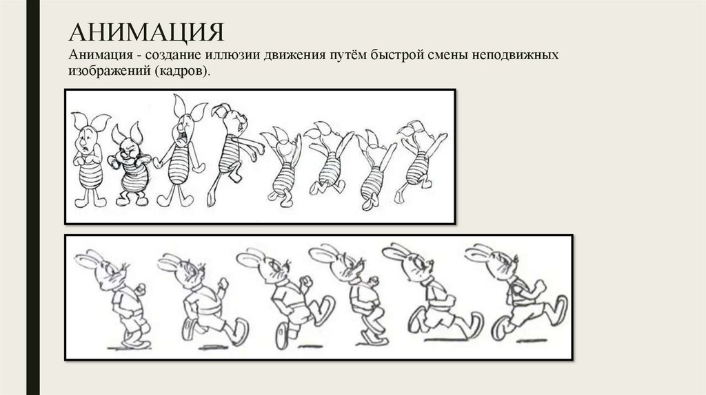 АНИМАЦИЯ Анимация - создание иллюзии движения путём быстрой смены неподвижных изображений (кадров).