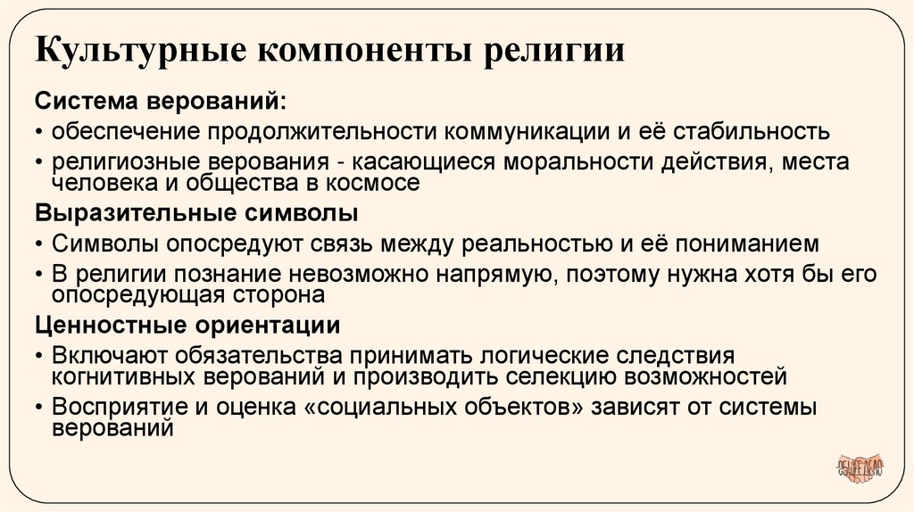 Культурные компоненты религии