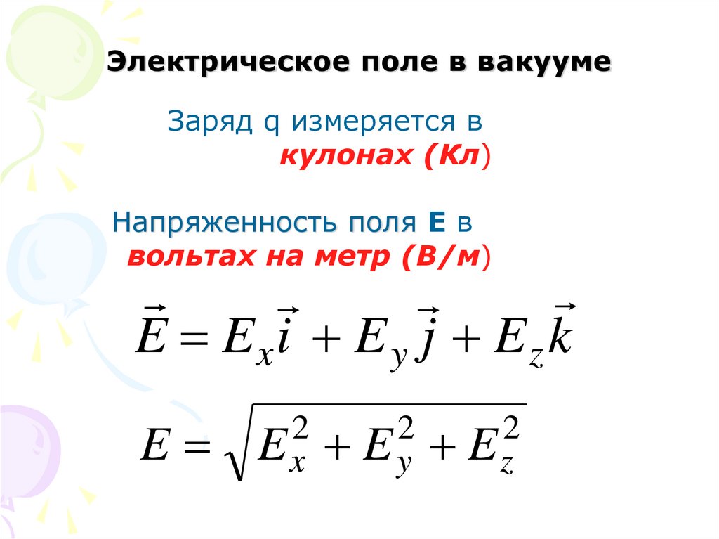 Электрическое поле в вакууме