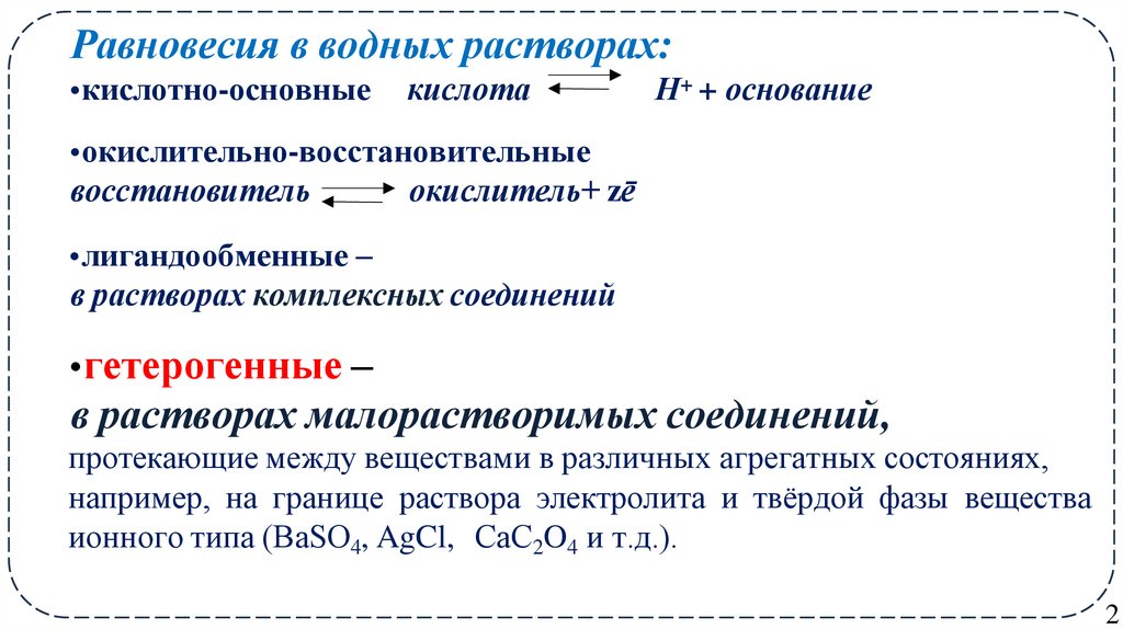 Равновесия в водных растворах:
