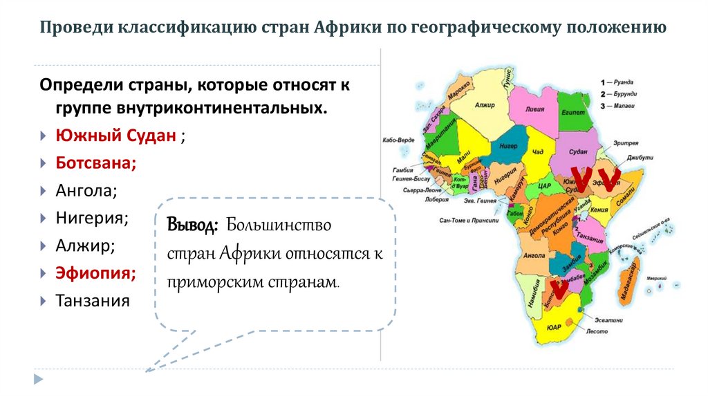 Проведи классификацию стран Африки по географическому положению