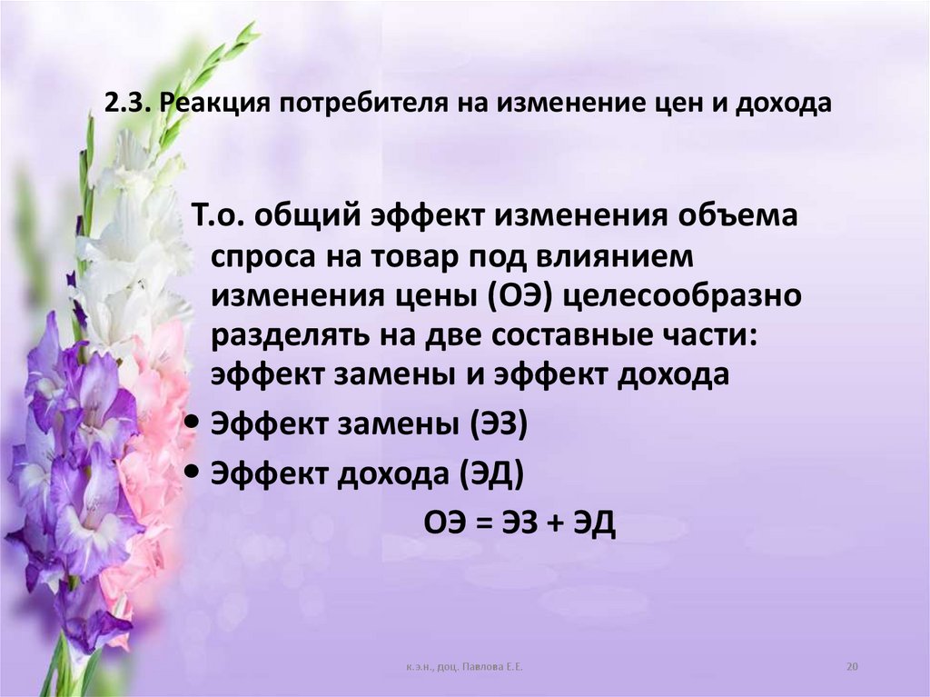 2.3. Реакция потребителя на изменение цен и дохода