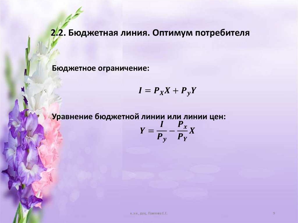 2.2. Бюджетная линия. Оптимум потребителя