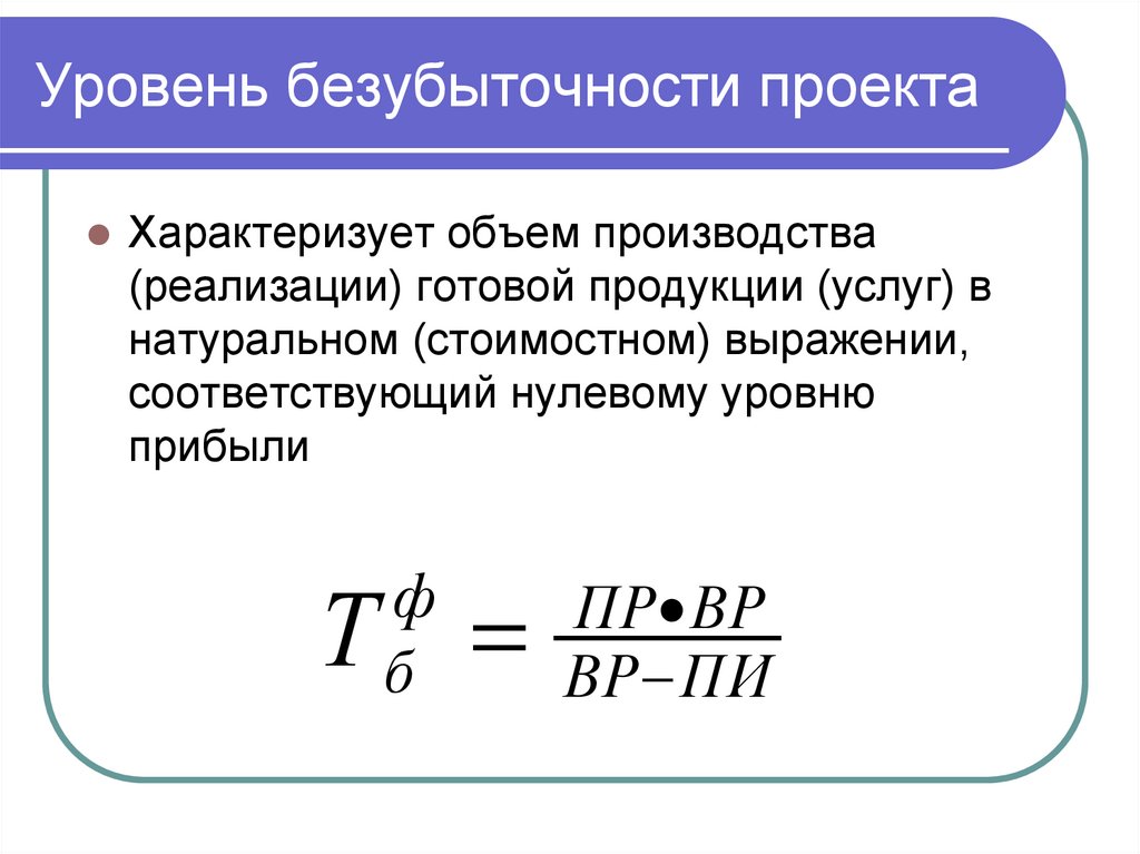 Уровень безубыточности проекта