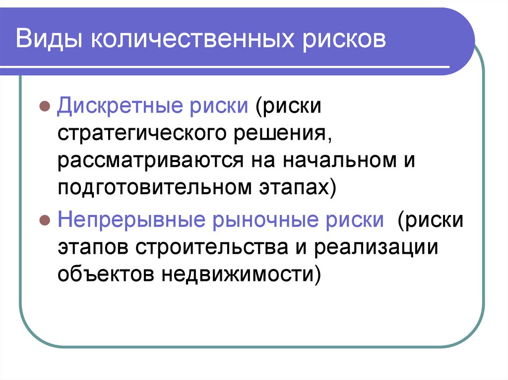 Виды количественных рисков