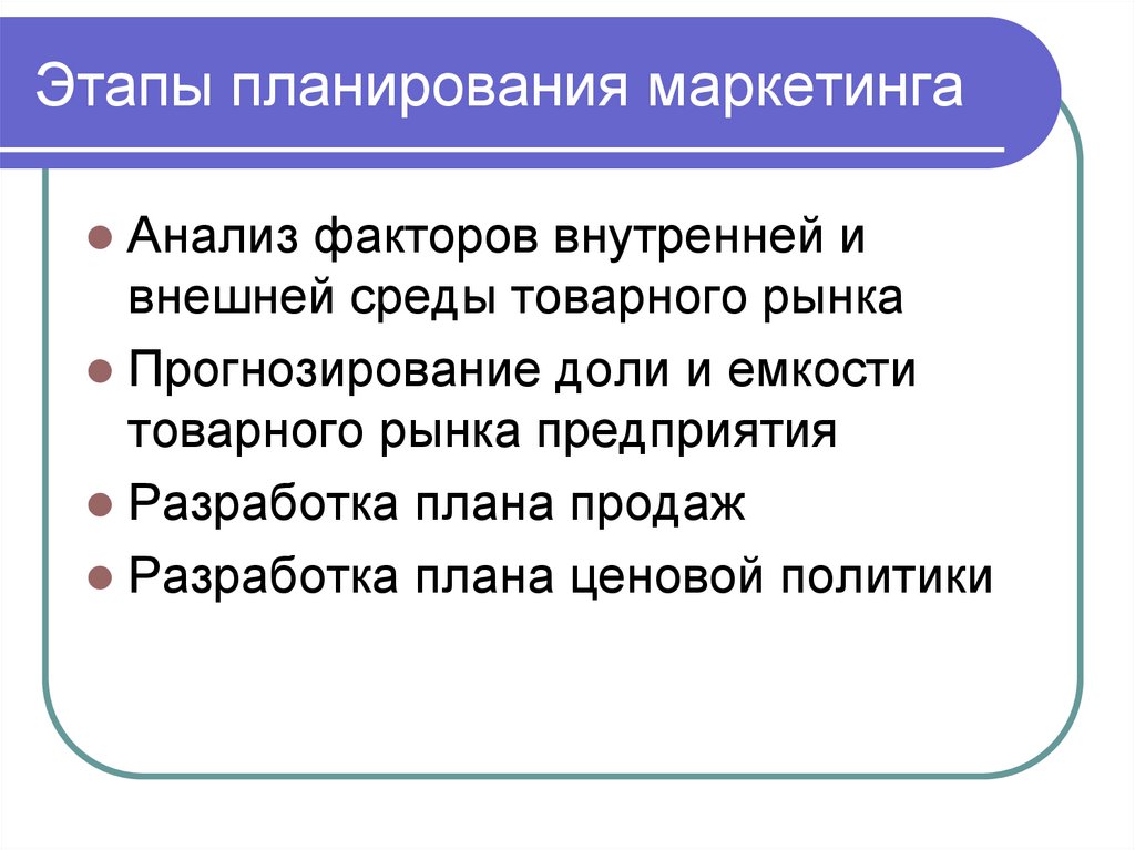 Этапы планирования маркетинга