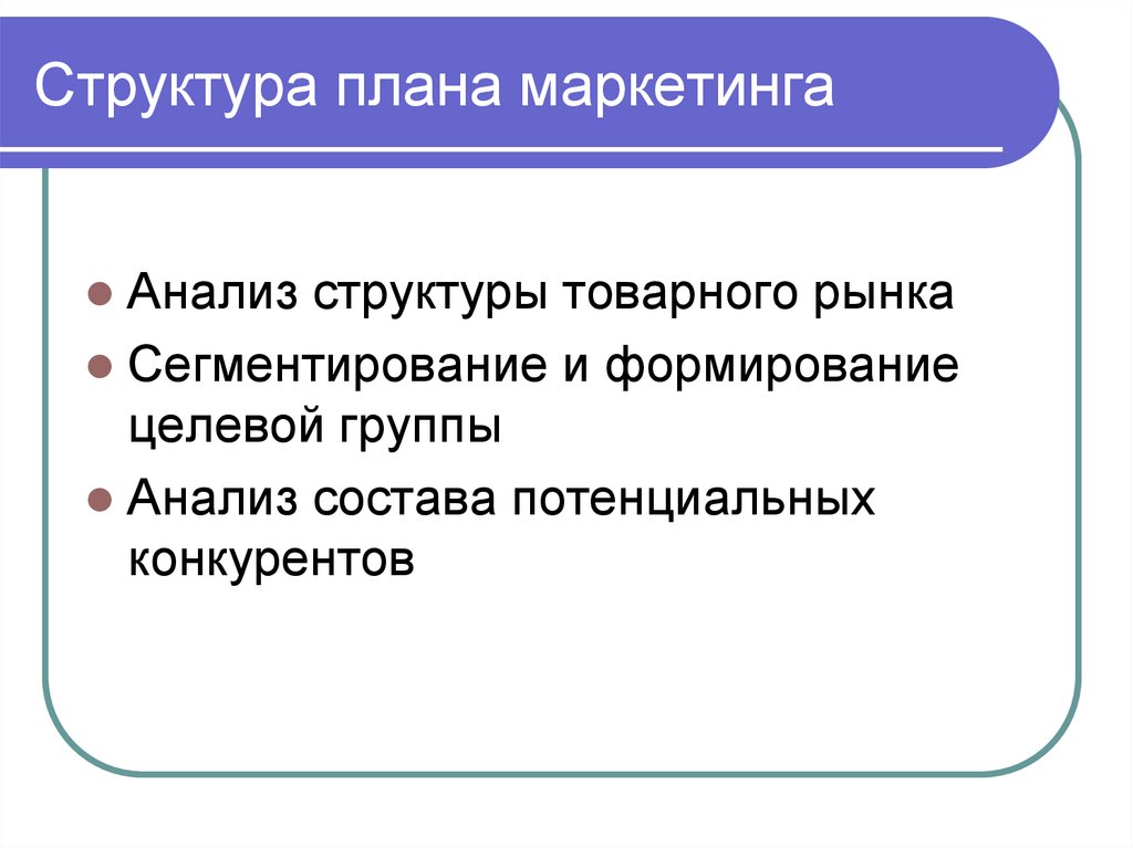 Структура плана маркетинга