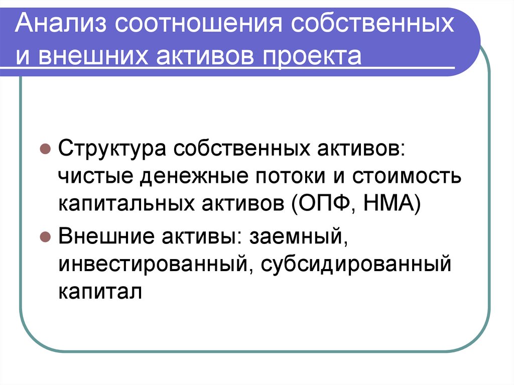 Анализ соотношения собственных и внешних активов проекта