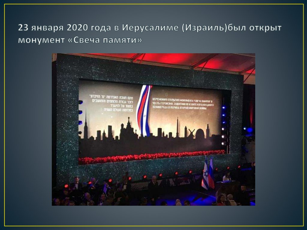 23 января 2020 года в Иерусалиме (Израиль)был открыт монумент «Свеча памяти»